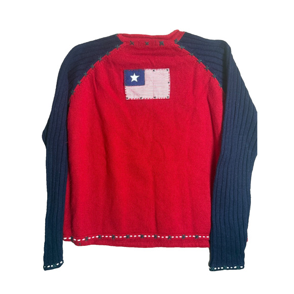 Christmas Sweater American Santa Ramie Wool Flag USA Sz Large Karen Scott Vtg - Picture 7 of 8